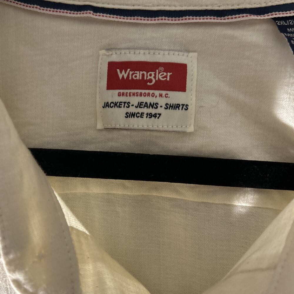 Wrangler Western Shirt Mens 2XL Cream Pearl Snap Long Sleeve Cotton Blend Pocket - Picture 2 of 7